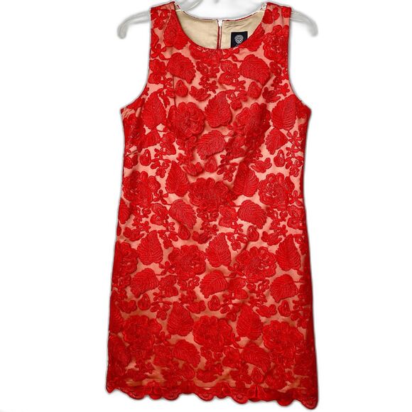 Vince Camuto Embroidered Mesh Sheath Dress Sz 8 Floral Red Cocktail Party - Picture 1 of 10